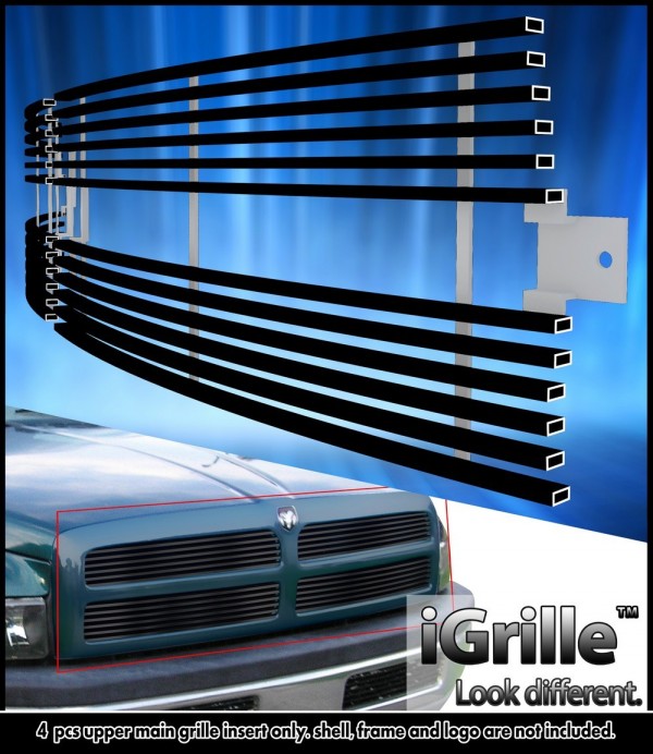 Stainless Black 1 pc Grille Insert 94-01 Dodge Ram Non Sport - Click Image to Close